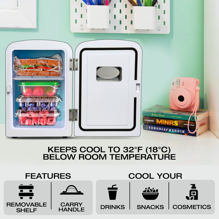 Koolatron 4L Retro Portable Mini Fridge 12V DC 110V AC 6 Can Cooler